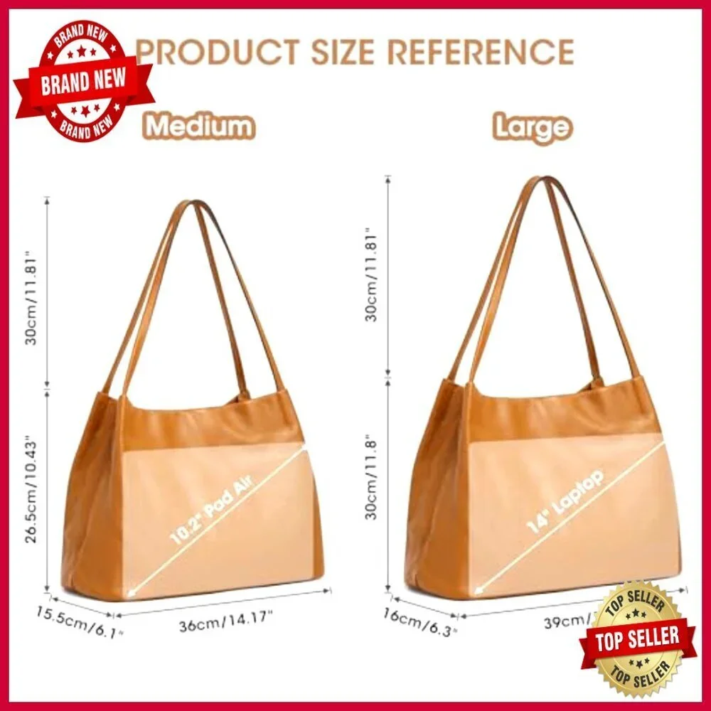 Large Top Grain Leather Tote Bag Hobo Purse with Magnetic Closure
